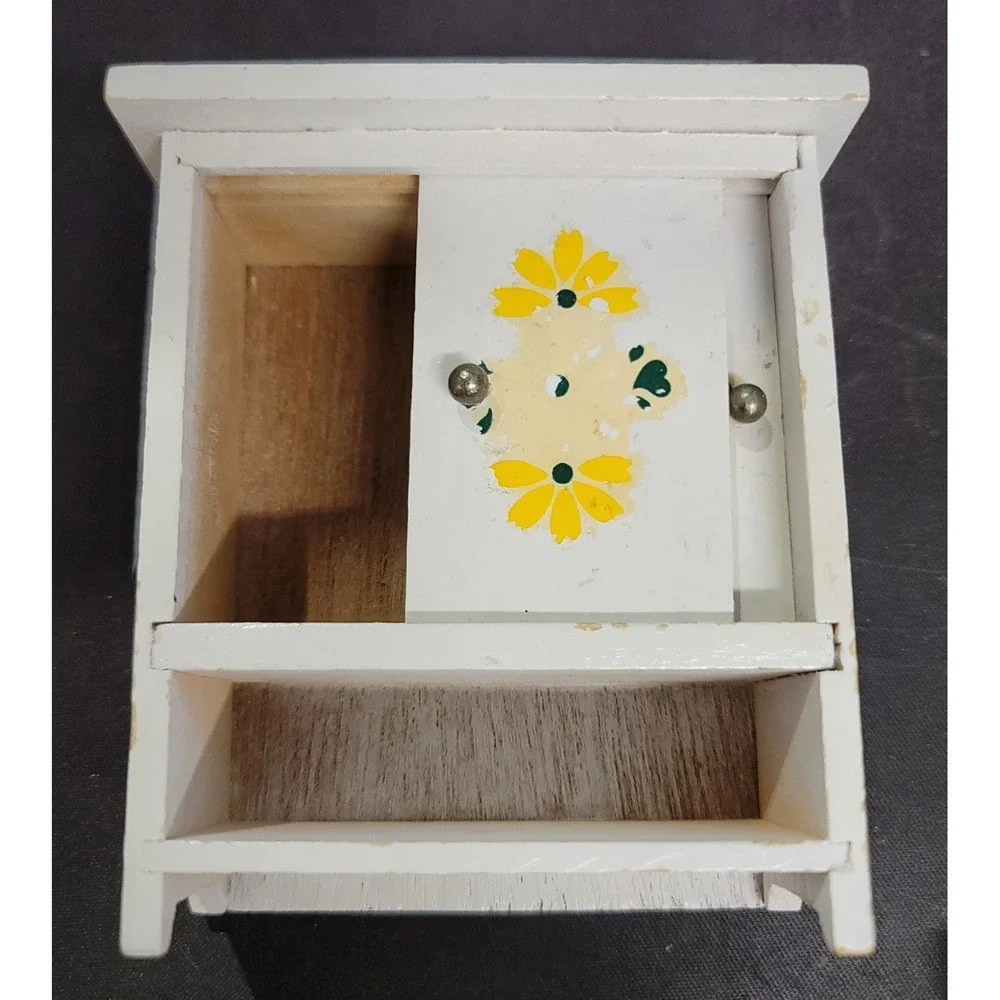 Dollhouse Mini 2 door cabinet with drawer decorated‎ with flowers